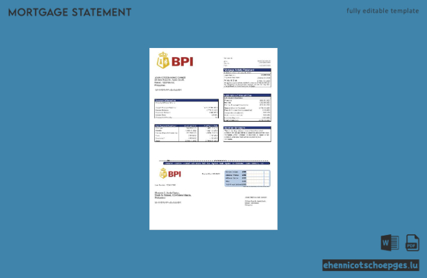 Beispielansicht eines Hypothekenauszugs der Bank der Philippinischen Inseln in Word- und PDF-Formaten
